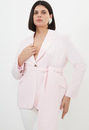 Karen Millen Plus Size Premium Tailored Linen Tie Waist Longline Blazer