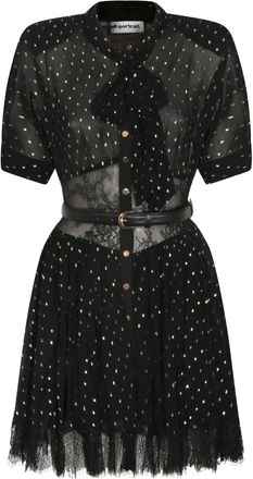Self Portrait lace belted midi dress - women - Viscose - 12 - Black