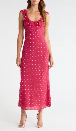 Favorite Daughter The Blossom Ruffle Dot Sleeveless Maxi Dress in Raspberry/ivory Do at Nordstrom, Size X-Large
