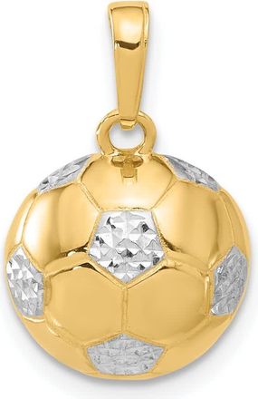 Diamond2Deal 14k Yellow Gold White Rhodium Diamond-Cut Soccer Ball Pendant