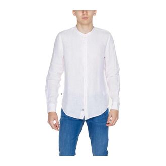 Blauer Linnen Overhemd met Lange Mouwen - Heren - Casual Overhemden - Wit - XL - Linnen - Overhemden