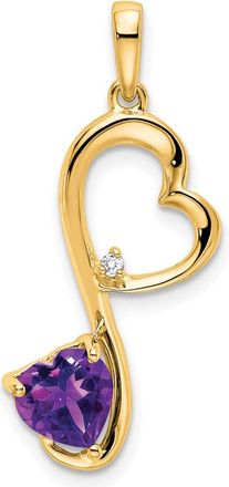 Diamond2Deal 14k Yellow Gold Heart Amethyst and Diamond Fancy Pendant