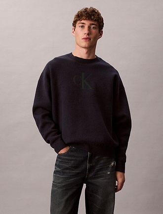 Calvin Klein Cotton Blend Monogram Logo Relaxed Sweater