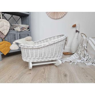 OEM Cuna De Mimbre Blanca Para Mu&ntilde;ecas Con Ropa De Cama - Blanca