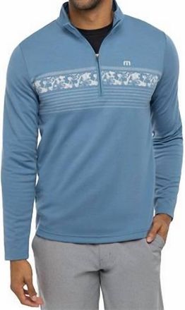 Travis Mathew Upgraded Striped 1/4 Zip Pullover In Stellar Blue Chest Stripe