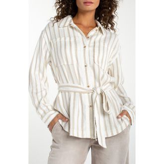 Liverpool L.A. Striped Belted Shacket in Cream/Tan at Nordstrom, Size X-Small P