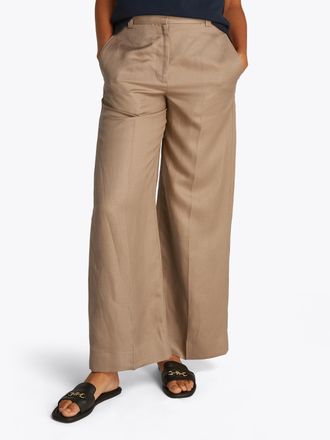 Tommy Hilfiger Leinenhose TOMMY HILFIGER VISCOSE LINEN WIDE LEG PANTS, Damen, Gr. 46, N-Gr, beige (safari canvas), Web, Obermaterial: 76% Viskose, 24% Leinen, unifar