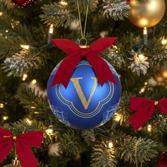 KASANOVA Pallina Natale lettera V blu 10 cm Royal Garden