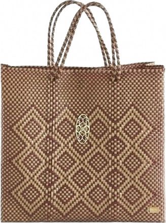 Lola's Bag Womens Medium Woven Shoulder Strap Tote Bag In Burgundy/gold