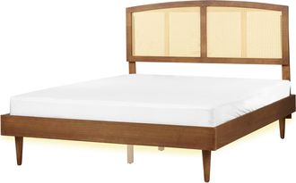 Beliani Cama Led De Listones De Madera Clara De Caucho Con Cabecero Estilo R&uacute;stico Minimalista 160 X 200 Cm Varzy