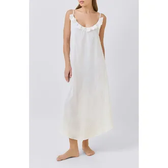 Papinelle Sleepwear Swiss Dot Frill Cotton Maxi Nightgown in Ecru at Nordstrom, Size X-Small