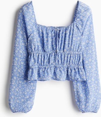 H&M Gecrinkelte Bluse - Hellblau/Weiss Gebl&uuml;mt