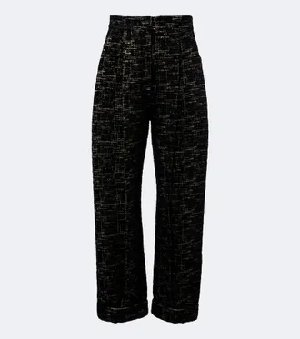 La DoubleJ Pleated boucl&eacute; Lurex barrel-leg pants