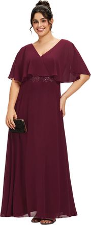 Ever-pretty Plus Size Mother of The Bride Dress Chiffon Applique Batwing Sleeves Burgundy 20