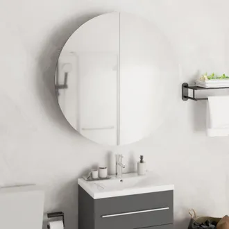 vidaXL Armadio Da Bagno Con Specchio Rotondo E Led Bianco 54x54x17,5cm - Vidaxl