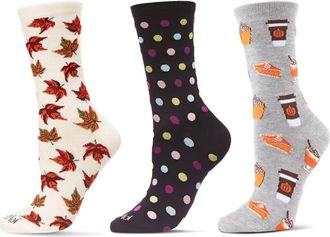 MeMoi Fall Assorted 3-Pack Crew Socks in White at Nordstrom, Size 9