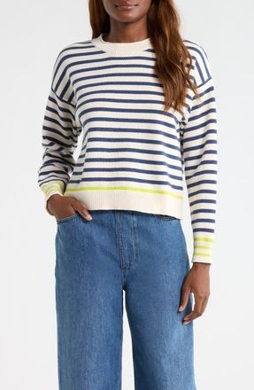 Marine Layer Suki Stripe Cotton Rollneck Sweater in Navy Stripe at Nordstrom, Size X-Small
