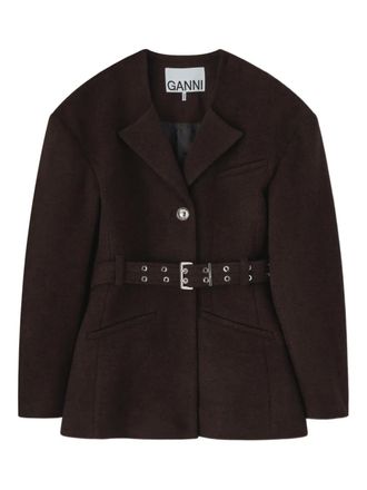Ganni belted single-breasted jacket - Brown