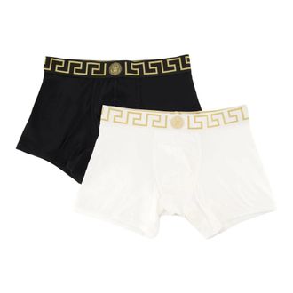 Versace Bottoms, male, Multicolor, Size: 2XL Greca Border Long Trunks 2-Pack