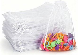 OEM Bolsa Blanca Con Cord&oacute;n Ajustable - 15 X 20 Cm - Bolsa De Regalo Peque&ntilde;a - Bolsa De Malla Transparente - 100 Unidades