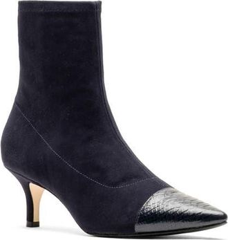 Frances Valentine Serena Pointed Cap Toe Kitten Heel Bootie in Navy at Nordstrom, Size 8.5