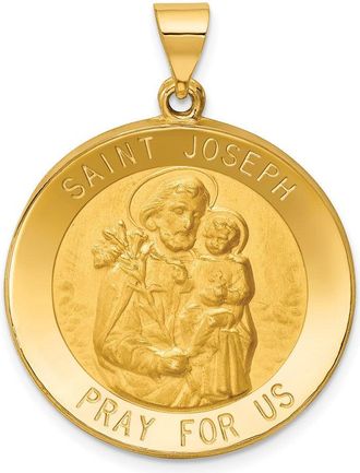 Diamond2Deal 14k Yellow Gold and Satin Hollow Large St Joseph Medal Round Pendant