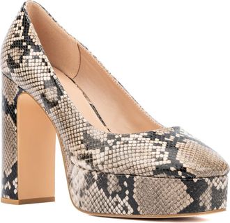 New York & Company Ryla Block Heel Platform Pump in Beige Snake at Nordstrom Rack, Size 7.5