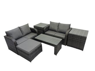 Fimous Garden Outdoor Furniture Set with 2 Side Tables Big Stool in Dark Grey