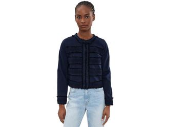 Liverpool L.A. Petite Soft Touch Twill Collarless Jacket With Fray Lace Womens Jacket Deep Midnight : PXL, Cotton/Elastane/Viscose