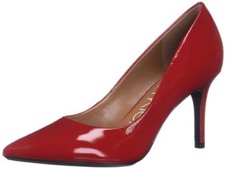 Calvin Klein Womens Gayle Pointed Toe Leather Classic Pumps, Red Patent 623, 5.5