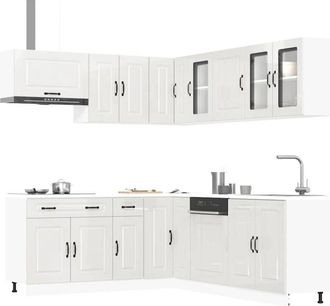 vidaXL Vidaxl - Mueble Cocina Kalmar Blanco Brillo 11 Pzas Madera Contrachapada