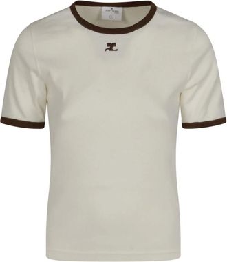 Courr&egrave;ges Tops, Dames, Beige, XS, Signature Contrast T-Shirt