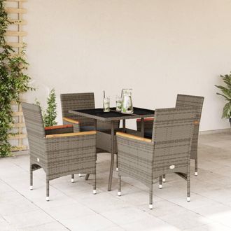 vidaXL Set Comedor Jard&iacute;n 5 Pzas Y Cojines Rat&aacute;n Sint&eacute;tico Vidrio Gris Vidaxl