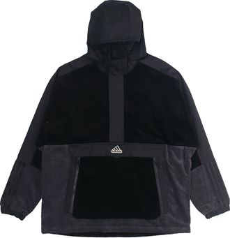 adidas M Corduroy Ank Half Zipper Splicing Sports hooded Logo Jacket Black HD0365