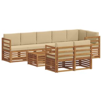 vidaXL Conjunto De Sof&aacute;s De Exterior 9 Uds. Natural Y Beige Poli&eacute;ster Vidaxl