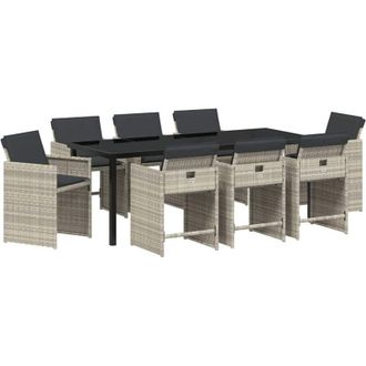 vidaXL Conjunto De Comedor De Jard&iacute;n 9 Pcs Gris Claro Rat&aacute;n Sint&eacute;tico Vidaxl