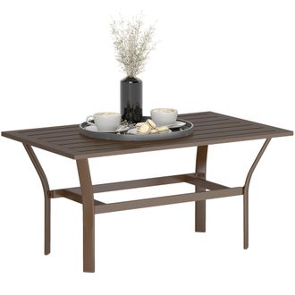 OUTSUNNY Metal Garden Coffee Table with Slatted Tabletop - Brown | TJ Hughes