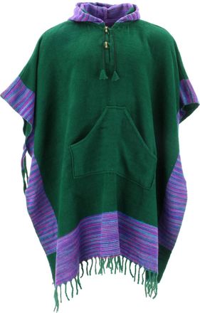 Loud Elephant LoudElephant Soft Vegan Wool Hooded Tibet Poncho - Racing Green Purple