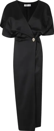 Raquel Diniz Black Anastasia V-Neck Jeweled Button Acetate-Blend Dress