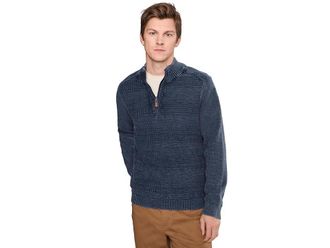 Tommy Bahama Saltwater Textured Half Zip Mens Sweater Carbon Navy : 2XL, Cotton/Denim