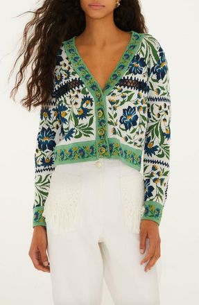 Farm Rio Manoela Knit Crop Cardigan in Manoela Off-White at Nordstrom, Size Xx-Small