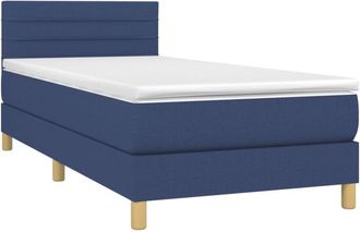 vidaXL Cama Box Spring Con Colch&oacute;n Y Led Tela Azul 80x200 Cm Vidaxl