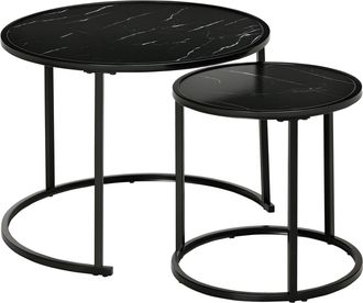 HOMCOM Homcom - Juego De 2 Mesas Auxiliares Redondas Apilables Mesas De Caf&eacute; Modernas Con Encimera En Efecto De M&aacute;rmol Y Marco De Acero &Oslash;60x46 Cm Y &Oslash;40x40 Cm
