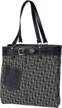 Dior Trotter Navy Canvas Shoulder Bag Tote Bag (Pre-Owned)