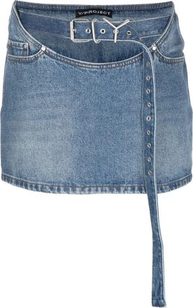 Y / Project belted denim miniskirt - women - Cotton - 29 - Blue