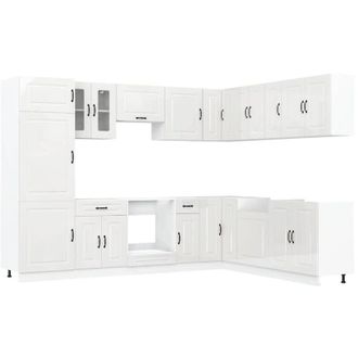 vidaXL Vidaxl - Mueble Cocina Kalmar Blanco Brillo 14 Pzas Madera Contrachapada