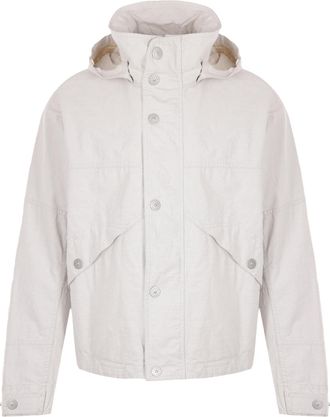 Stone Island Mens White Jacket With Buttons And Hood - Ivory Linen - Size Medium
