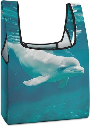 Generic Beluga Whale Shopping Bag Reusable Grocery Tote Bag Foldable Handbag for Travel Picnic