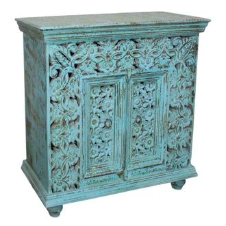 Wanderlust Deco Recibidor de madera azul acabado artesanal 90x40x90cm