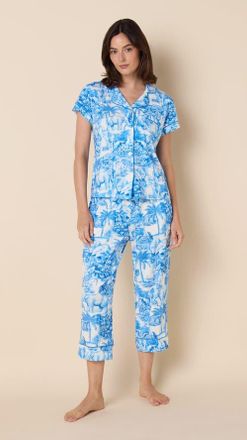 The Cats Pajamas Pima Knit Capri Set in Palm Grove Blue at Nordstrom, Size X-Small